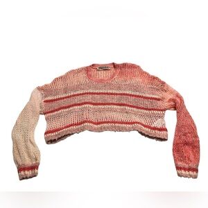 Women's Kimchi Blue Pink Red Striped Crew Neck Sweater M
